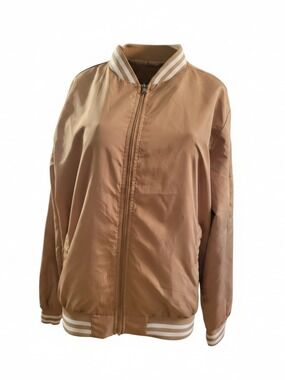 Original Deluxe Tan Satin Bomber Jacket with White Trim